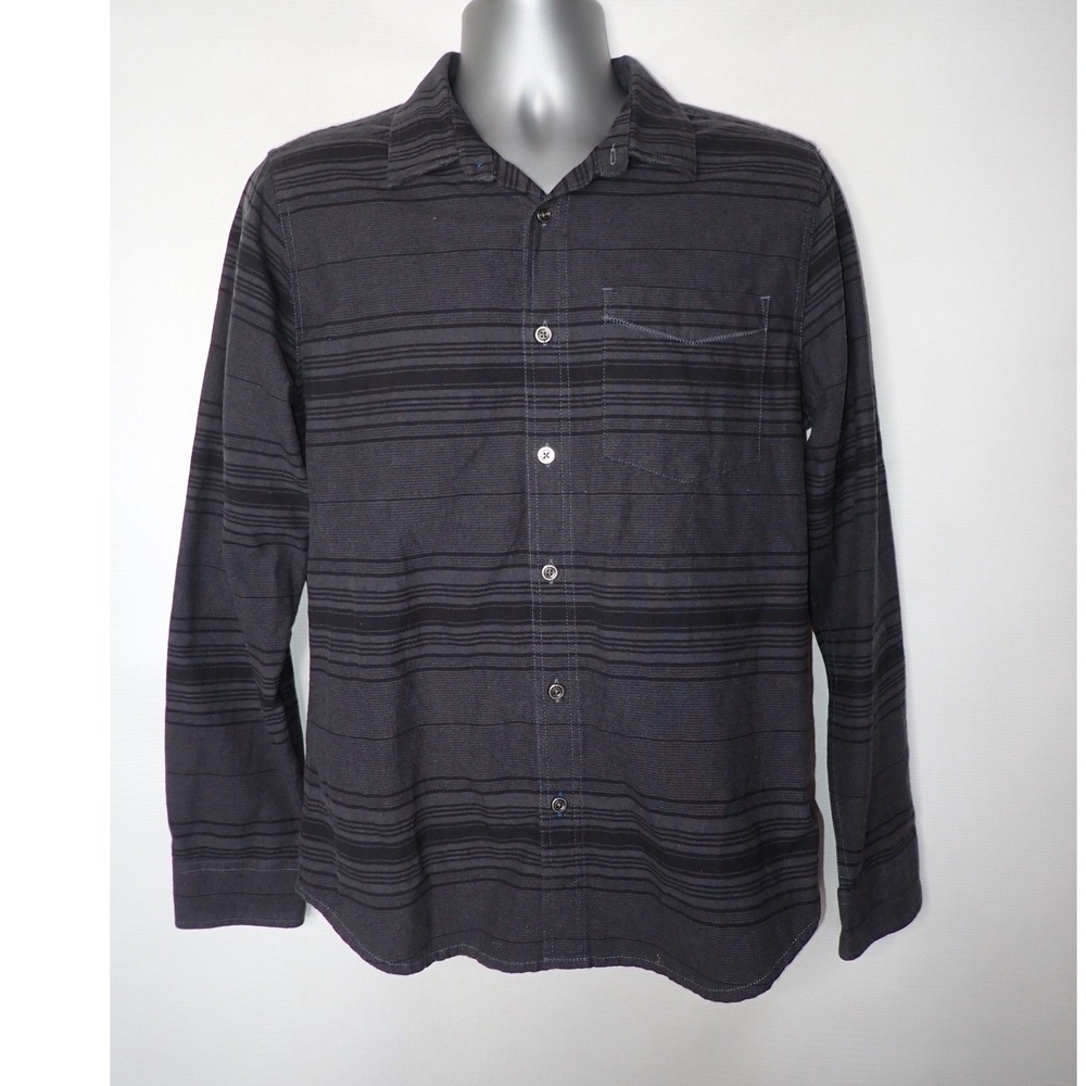 Prana Men's Striped Long Sleeve Button Down Shirt Charcoal Gray Small outdoor